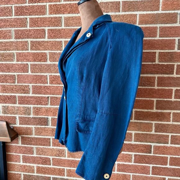 HIGH Women's Blue Cotton Linen Notch Lapel Blazer Jacket, Size US 8 - Picture 6 of 15